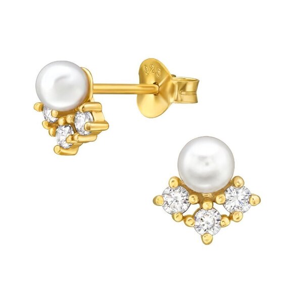 14k Gold Vermeil Pearl Dainty Stud Earrings - Picture 1 of 13